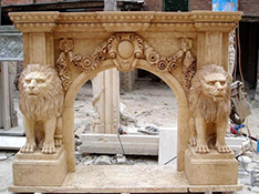 lion statue fireplace mantel
